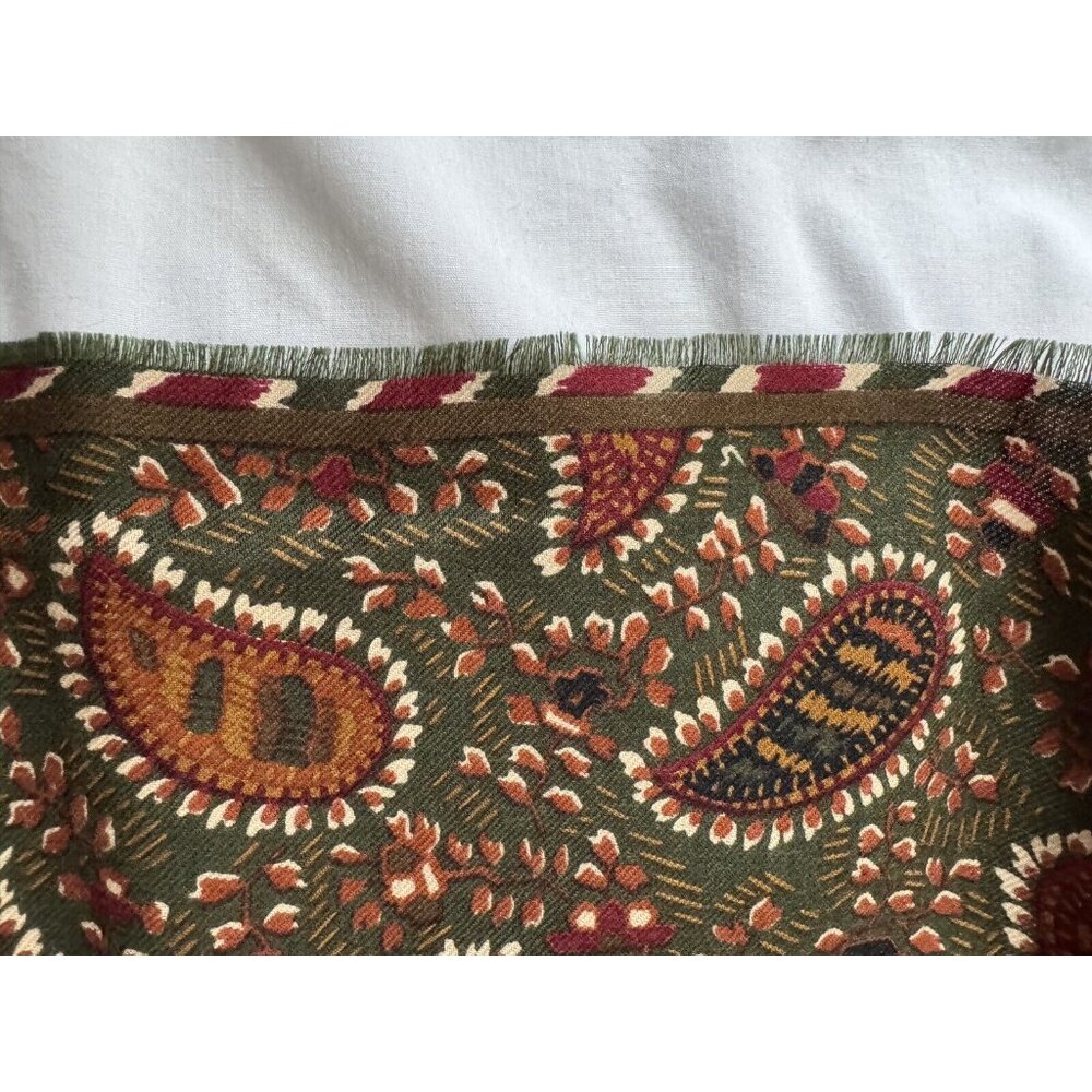 Vintage Christian Dior Boho Paisley Brown Green Wool Silk 52” Large Scarf Shawl - Picture 9 of 10